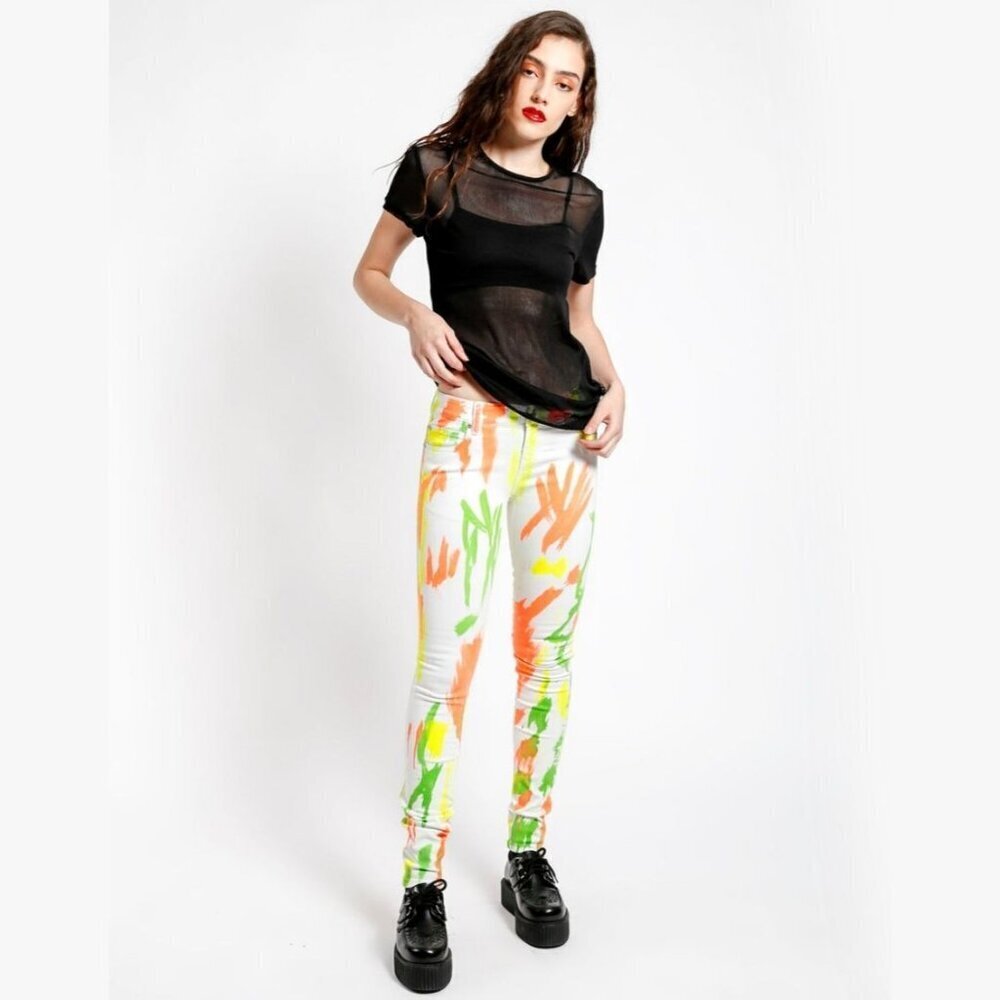 Tripp NYC ✦ Paint Splatter Skinny Jeans ✦ Artistic Black Stretch Denim Skull 28 - Picture 3 of 7